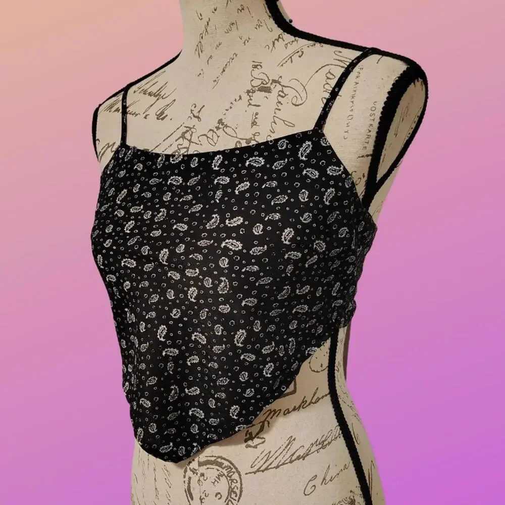 LA Hearts Black and White Paisley Bandana Top Size Small - Summer Y2K Style - Picture 2 of 5